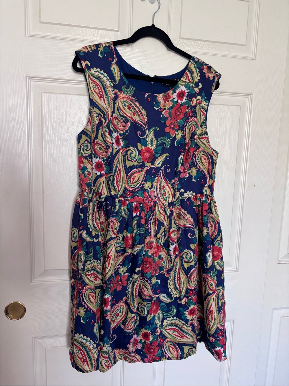 Forever 21 Navy Paisley & Floral Sleeveless Fit-and-Flare Dress
